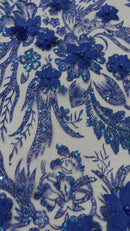 3D Floral Big Glitter Damask Design On A Mesh Lace 54" Wide| New Creations Fabric & Foam Inc.