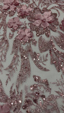 3D Floral Big Glitter Damask Design On A Mesh Lace 54" Wide| New Creations Fabric & Foam Inc.