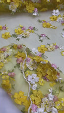 Multi Color 3d floral Daisy Design Embroider Lace 54" Wide| New Creations Fabric & Foam Inc.