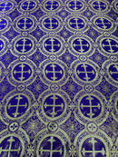 Purple/Gold - SQUARE METALLIC CROSS JACQUARD SATIN - New Creations Fabric & Foam Inc