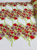 Roses Multi Color Floral Design Embroider On Mesh Lace Fabric| New Creations Fabric & Foam Inc. - New Creations Fabric & Foam Inc