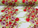 Roses Multi Color Floral Design Embroider On Mesh Lace Fabric| New Creations Fabric & Foam Inc. - New Creations Fabric & Foam Inc