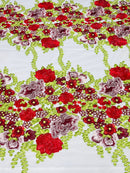 Roses Multi Color Floral Design Embroider On Mesh Lace Fabric| New Creations Fabric & Foam Inc. - New Creations Fabric & Foam Inc
