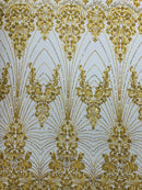 Royalty Damask Beaded Lace Luxury on Mesh 54” Wide| New Creations Fabric & Foam Inc. - New Creations Fabric & Foam Inc