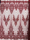 Royalty Damask Beaded Lace Luxury on Mesh 54” Wide| New Creations Fabric & Foam Inc. - New Creations Fabric & Foam Inc