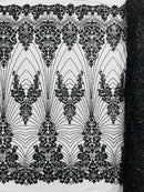 Royalty Damask Beaded Lace Luxury on Mesh 54” Wide| New Creations Fabric & Foam Inc. - New Creations Fabric & Foam Inc
