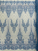 Royalty Damask Beaded Lace Luxury on Mesh 54” Wide| New Creations Fabric & Foam Inc. - New Creations Fabric & Foam Inc
