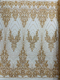 Royalty Damask Beaded Lace Luxury on Mesh 54” Wide| New Creations Fabric & Foam Inc. - New Creations Fabric & Foam Inc