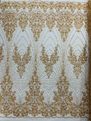 Royalty Damask Beaded Lace Luxury on Mesh 54” Wide| New Creations Fabric & Foam Inc. - New Creations Fabric & Foam Inc