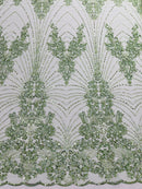 Royalty Damask Beaded Lace Luxury on Mesh 54” Wide| New Creations Fabric & Foam Inc. - New Creations Fabric & Foam Inc