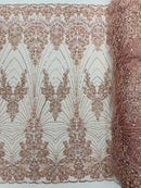 Royalty Damask Beaded Lace Luxury on Mesh 54” Wide| New Creations Fabric & Foam Inc. - New Creations Fabric & Foam Inc