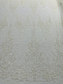 Royalty Damask Beaded Lace Luxury on Mesh 54” Wide| New Creations Fabric & Foam Inc. - New Creations Fabric & Foam Inc