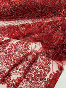 Royalty Damask Beaded Lace Luxury on Mesh 54” Wide| New Creations Fabric & Foam Inc. - New Creations Fabric & Foam Inc