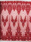 Royalty Damask Beaded Lace Luxury on Mesh 54” Wide| New Creations Fabric & Foam Inc. - New Creations Fabric & Foam Inc