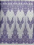 Royalty Damask Beaded Lace Luxury on Mesh 54” Wide| New Creations Fabric & Foam Inc. - New Creations Fabric & Foam Inc