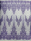 Royalty Damask Beaded Lace Luxury on Mesh 54” Wide| New Creations Fabric & Foam Inc. - New Creations Fabric & Foam Inc