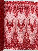 Royalty Damask Beaded Lace Luxury on Mesh 54” Wide| New Creations Fabric & Foam Inc. - New Creations Fabric & Foam Inc