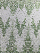 Royalty Damask Beaded Lace Luxury on Mesh 54” Wide| New Creations Fabric & Foam Inc. - New Creations Fabric & Foam Inc