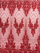 Royalty Damask Beaded Lace Luxury on Mesh 54” Wide| New Creations Fabric & Foam Inc. - New Creations Fabric & Foam Inc
