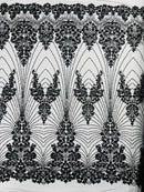 Royalty Damask Beaded Lace Luxury on Mesh 54” Wide| New Creations Fabric & Foam Inc. - New Creations Fabric & Foam Inc