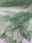 Royalty Damask Beaded Lace Luxury on Mesh 54” Wide| New Creations Fabric & Foam Inc. - New Creations Fabric & Foam Inc