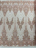 Royalty Damask Beaded Lace Luxury on Mesh 54” Wide| New Creations Fabric & Foam Inc. - New Creations Fabric & Foam Inc