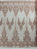 Royalty Damask Beaded Lace Luxury on Mesh 54” Wide| New Creations Fabric & Foam Inc. - New Creations Fabric & Foam Inc