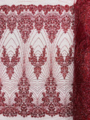 Royalty Damask Beaded Lace Luxury on Mesh 54” Wide| New Creations Fabric & Foam Inc. - New Creations Fabric & Foam Inc