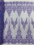Royalty Damask Beaded Lace Luxury on Mesh 54” Wide| New Creations Fabric & Foam Inc. - New Creations Fabric & Foam Inc