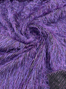 Shaggy Jacquard Faux Ostrich/Eye Lash Feathers Fringe With Metallic Thread (By The Yard) - New Creations Fabric & Foam Inc