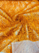 Shaggy Jacquard Faux Ostrich/Eye Lash Feathers Fringe With Metallic Thread (By The Yard) - New Creations Fabric & Foam Inc