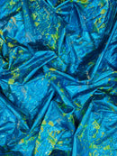 Splatter Foil Paint Metallic Print on a 4 - way Stretch Tie Dye Nylon Spandex | New Creations Fabric & Foam Inc. - New Creations Fabric & Foam Inc