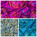 Splatter Foil Paint Metallic Print on a 4 - way Stretch Tie Dye Nylon Spandex | New Creations Fabric & Foam Inc. - New Creations Fabric & Foam Inc