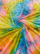 Tie Dye Damask Burnt out Stretch Velvet 58" Wide| New Creations Fabric &amp; Foam Inc - New Creations Fabric & Foam Inc
