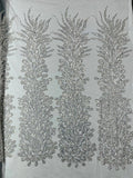 VEGAS BEADED FEATHER DESIGN ON MESH FABRIC (BY PANEL) - New Creations Fabric & Foam Inc