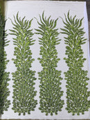 VEGAS BEADED FEATHER DESIGN ON MESH FABRIC (BY PANEL) - New Creations Fabric & Foam Inc