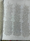 VEGAS BEADED FEATHER DESIGN ON MESH FABRIC (BY PANEL) - New Creations Fabric & Foam Inc