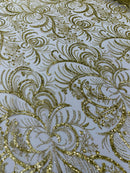 Vine Glitter Design On A Mesh Lace Fabric/Prom - New Creations Fabric & Foam Inc