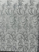 Vine Glitter Design On A Mesh Lace Fabric/Prom - New Creations Fabric & Foam Inc