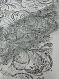 Vine Glitter Design On A Mesh Lace Fabric/Prom - New Creations Fabric & Foam Inc