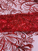 Vine Glitter Design On A Mesh Lace Fabric/Prom - New Creations Fabric & Foam Inc
