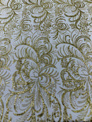 Vine Glitter Design On A Mesh Lace Fabric/Prom - New Creations Fabric & Foam Inc