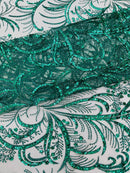 Vine Glitter Design On A Mesh Lace Fabric/Prom - New Creations Fabric & Foam Inc