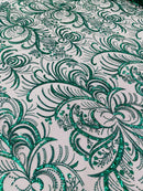 Vine Glitter Design On A Mesh Lace Fabric/Prom - New Creations Fabric & Foam Inc