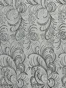 Vine Glitter Design On A Mesh Lace Fabric/Prom - New Creations Fabric & Foam Inc