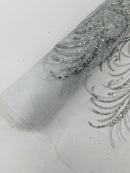 Vine Glitter Design On A Mesh Lace Fabric/Prom - New Creations Fabric & Foam Inc
