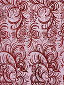 Vine Glitter Design On A Mesh Lace Fabric/Prom - New Creations Fabric & Foam Inc
