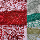 Vine Glitter Design On A Mesh Lace Fabric/Prom - New Creations Fabric & Foam Inc