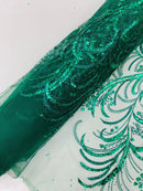 Vine Glitter Design On A Mesh Lace Fabric/Prom - New Creations Fabric & Foam Inc