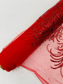 Vine Glitter Design On A Mesh Lace Fabric/Prom - New Creations Fabric & Foam Inc